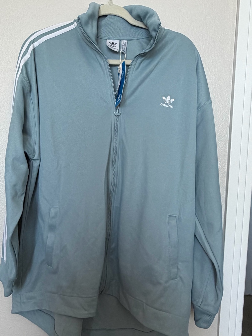 adidas Light Sage Green Zip-Up Track Jacket with White Stripes